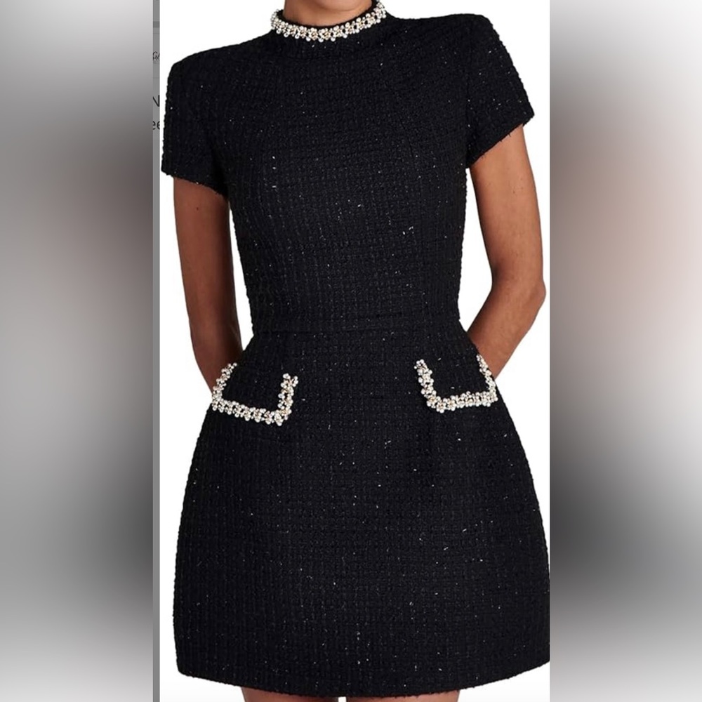 Elegant Black Dress with Pearl Accents